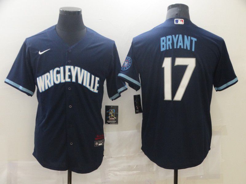 Men Chicago Cubs #17 Bryant City Edition Blue Game Nike 2021 MLB Jersey